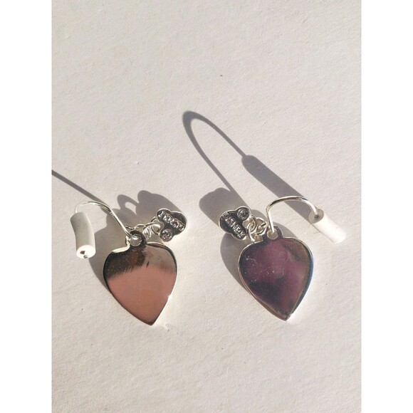 Authentic Disney Dangling Double Heart Shaped Green Red Enamel Pierced Earrings - Picture 3 of 4